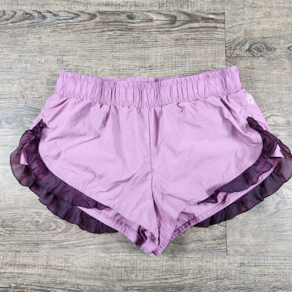 Free People FP Movement Ruffle Running Shorts Purple XS Athletic Gym Activewear